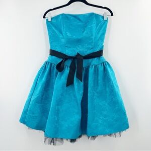 Jessica McClintock Vintage 80s Blue Strapless Mini Party Dress size 7